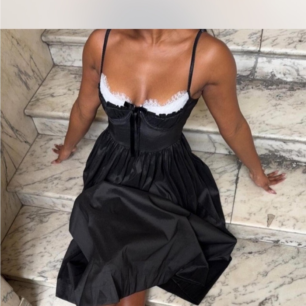 For Love And Lemons Black Dress with White Lace